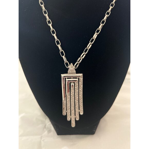 Vintage Monet 28” Silver-Tone Geometric Pendant Necklace - Picture 5 of 5